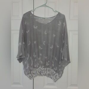 Daniel Rainn Sheer Gray Butterfly Blouse